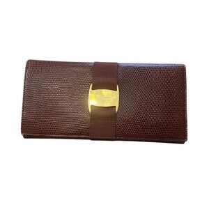 Vintage Salvatore Ferragamo Vara Wallet Womens One Size Brown Flap Clutch Animal
